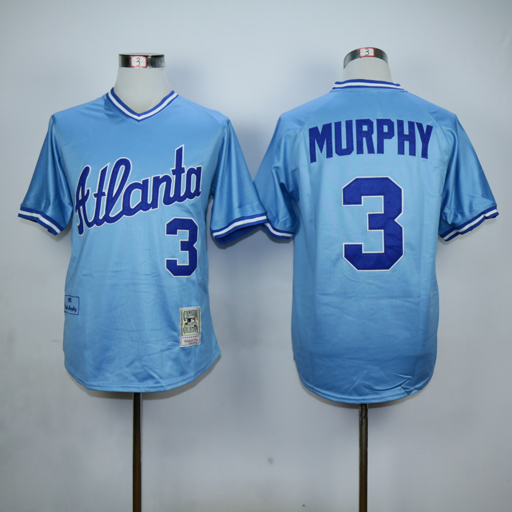 Men Atlanta Braves #3 Murphy Blue Throwback MLB Jerseys->atlanta braves->MLB Jersey